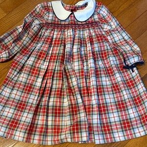 Plaid Long-Sleeve Dress with Peter Pan Collar